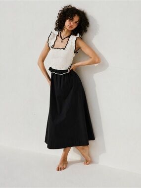 Free People Black & White Midi Dress - Contrast Ruffle